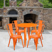 Flash Furniture CH-51090TH-4-18CAFE-OR-GG 30" Round Metal Table Set with Cafe Chairs in Orange
